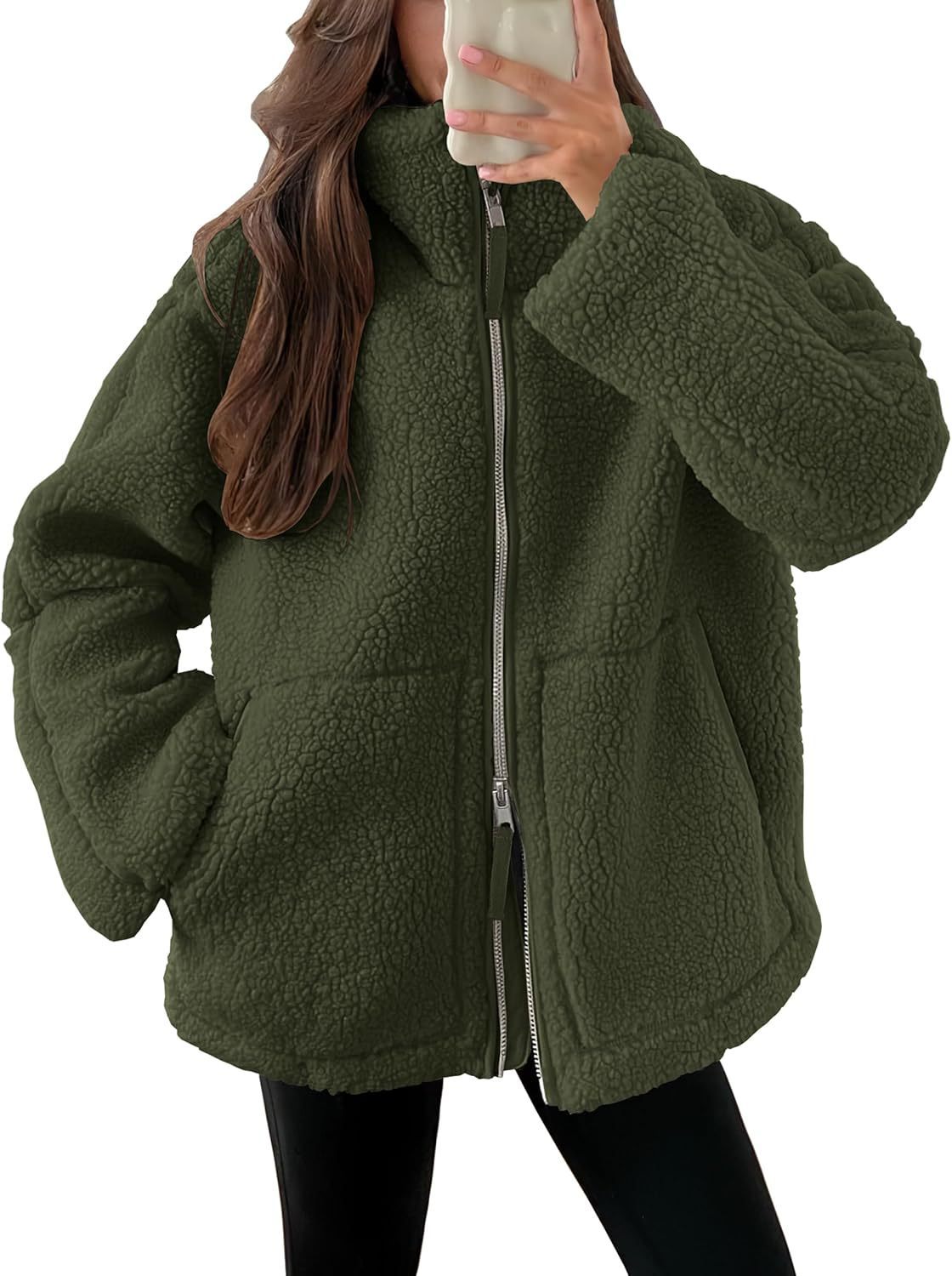 Oversized women's fleece coat | Warm and soft wool blend winter coat 13