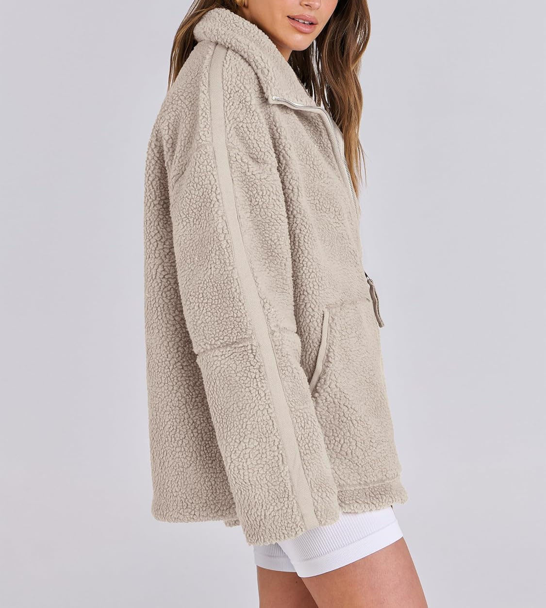 Oversized women's fleece coat | Warm and soft wool blend winter coat 3