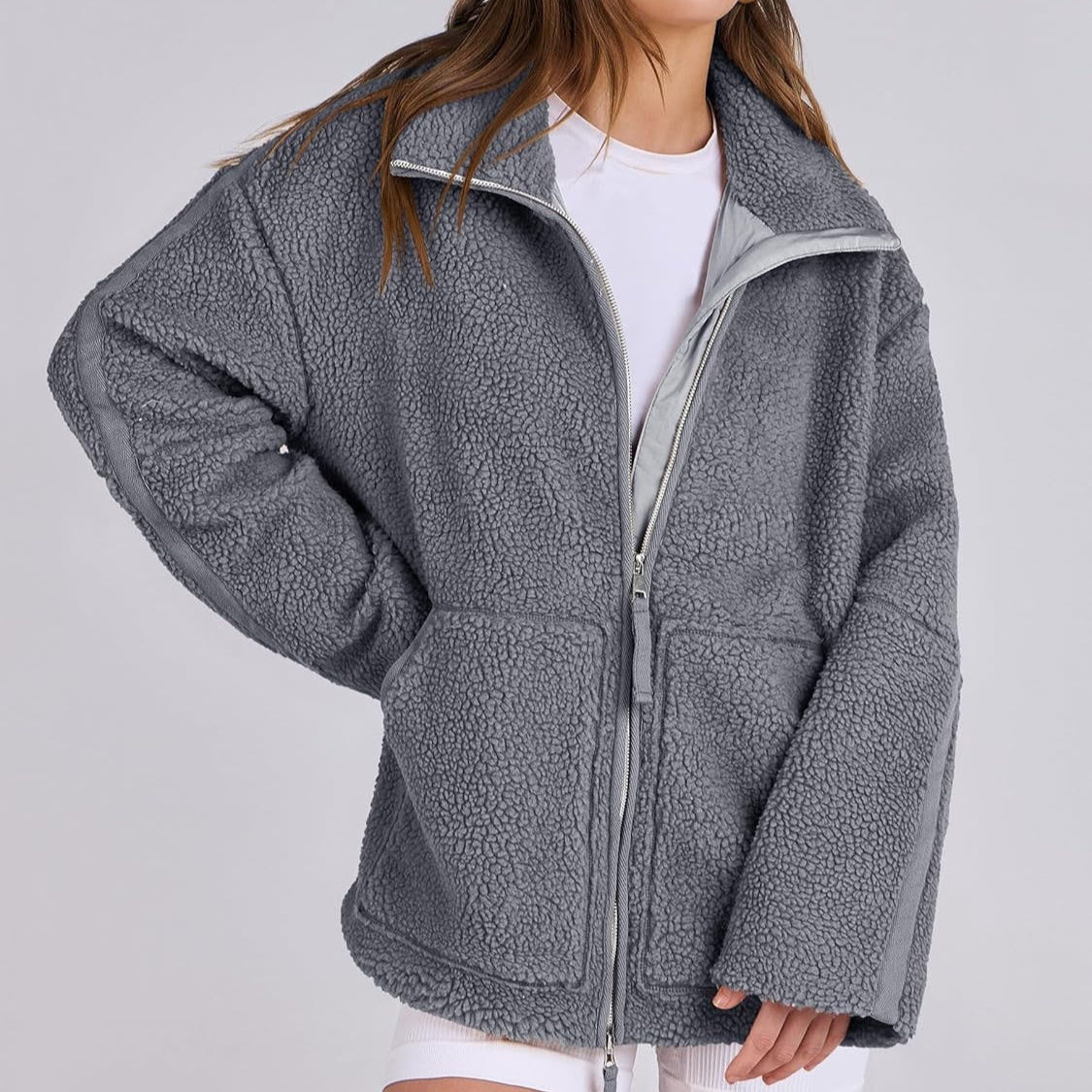 Oversized women's fleece coat | Warm and soft wool blend winter coat 6