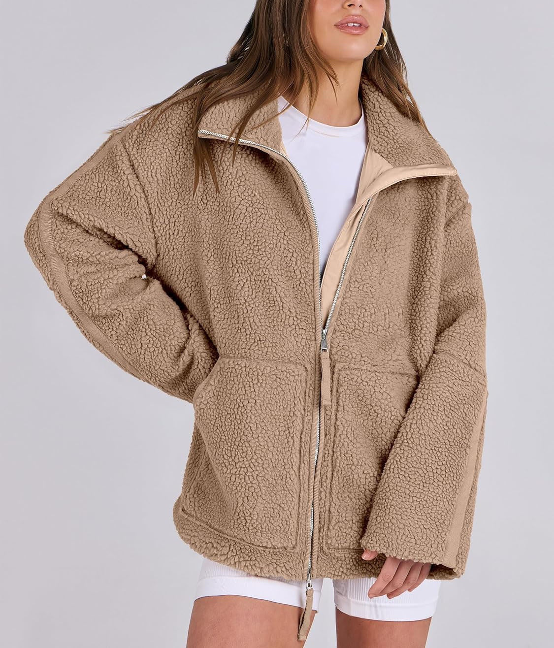 Oversized women's fleece coat | Warm and soft wool blend winter coat 7