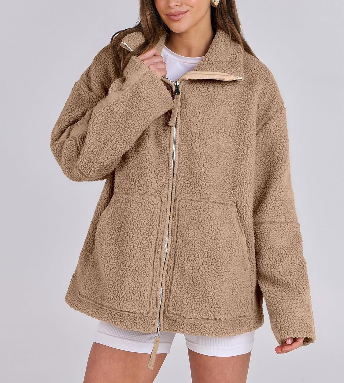 Oversized women's fleece coat | Warm and soft wool blend winter coat 8