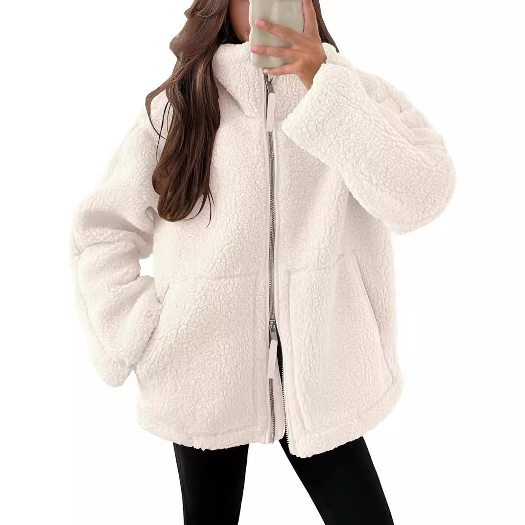 Oversized women's fleece coat | Warm and soft wool blend winter coat 9