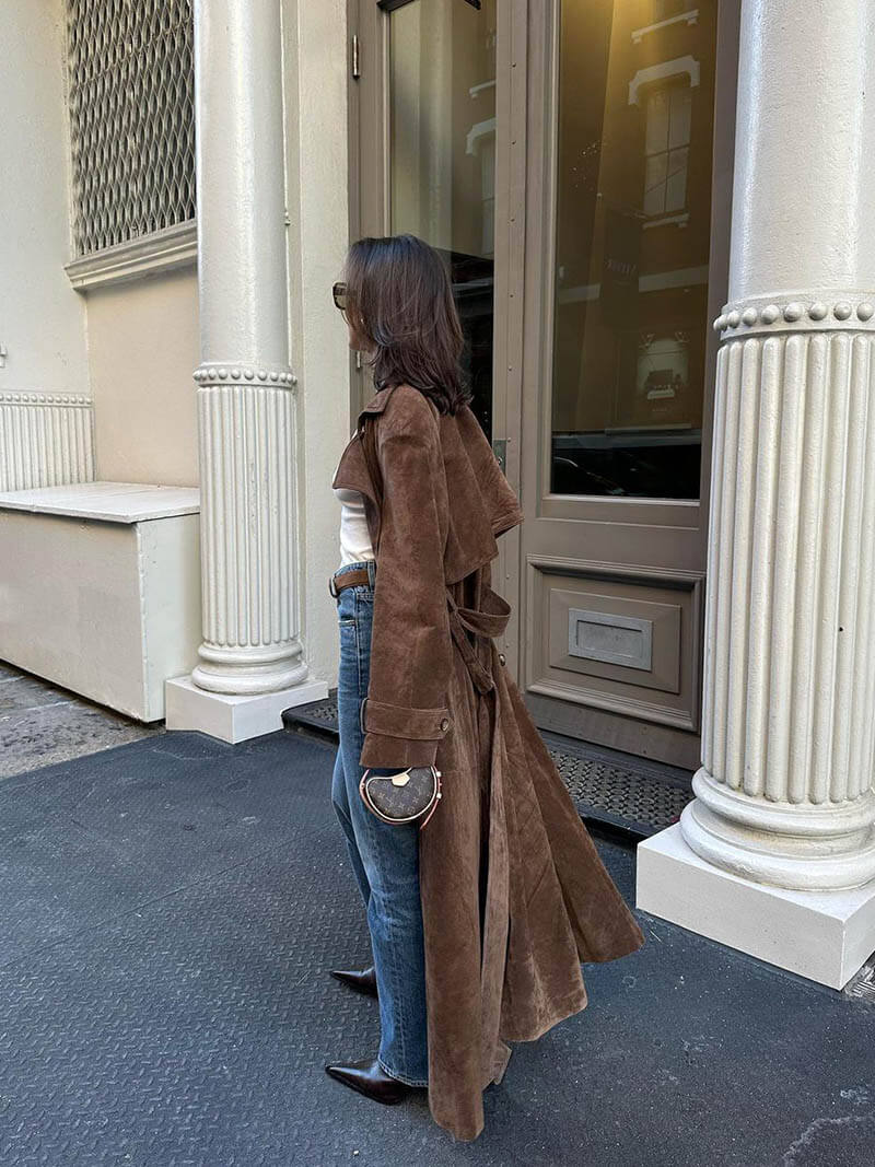 Pia Ladies Trench Coat | Imitation Suede, Oversized Long Trench Coat Women 8