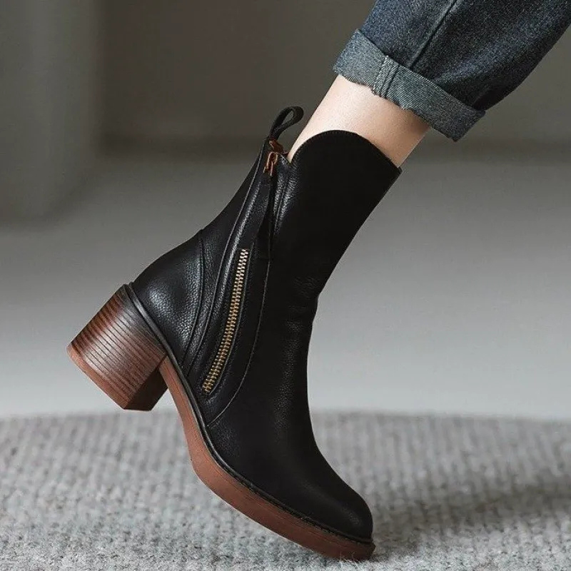 Pia Women's Cowboy Boots | Black Block Heel, Modern Aesthetic 2