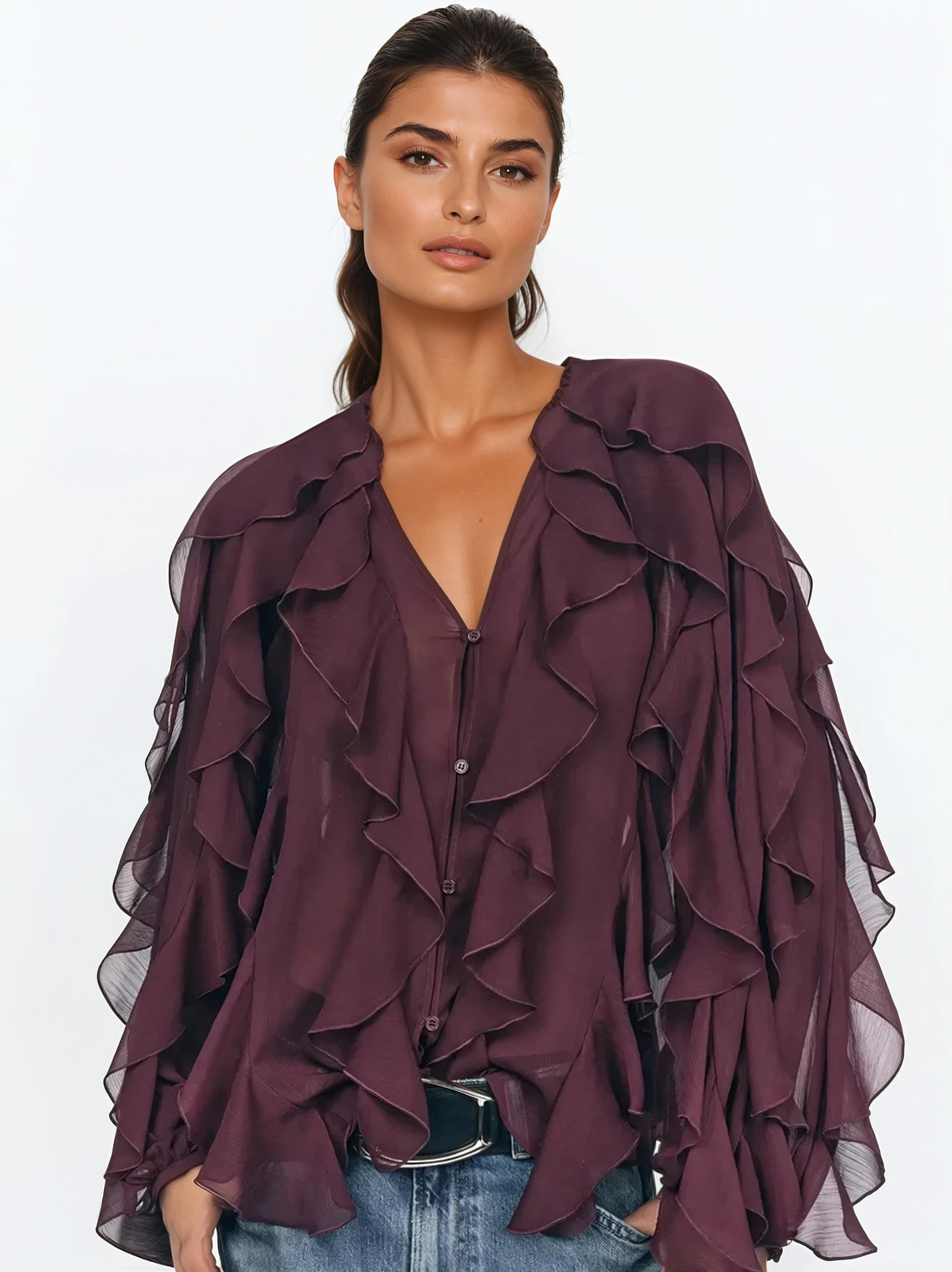 RAELLE | Elegant Blouse with Ruffles and Transparent Layers 1