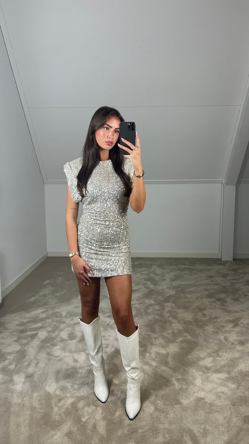 Ravella | Sequin Mini Dress with Shoulder Pads 4
