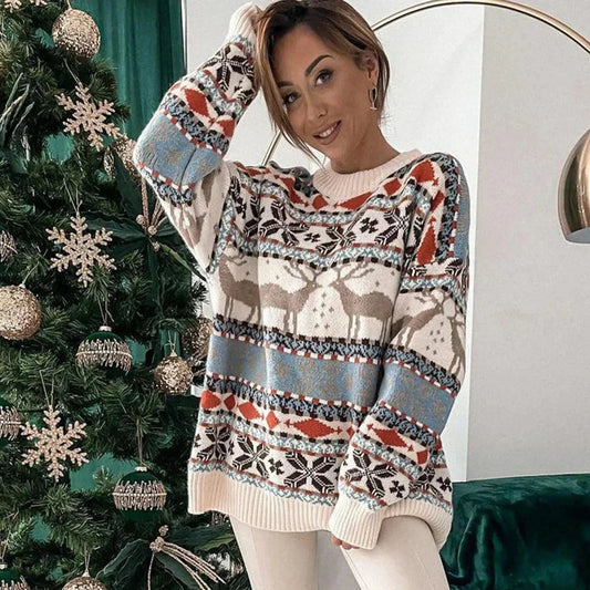 Ria Women's Christmas Sweater | Warm Oversized Fit, Playful Reindeer Motif 0