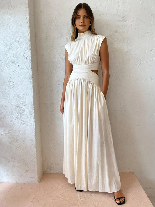 SALVINA | Maxi dress with cut-out back and pleat detail 0