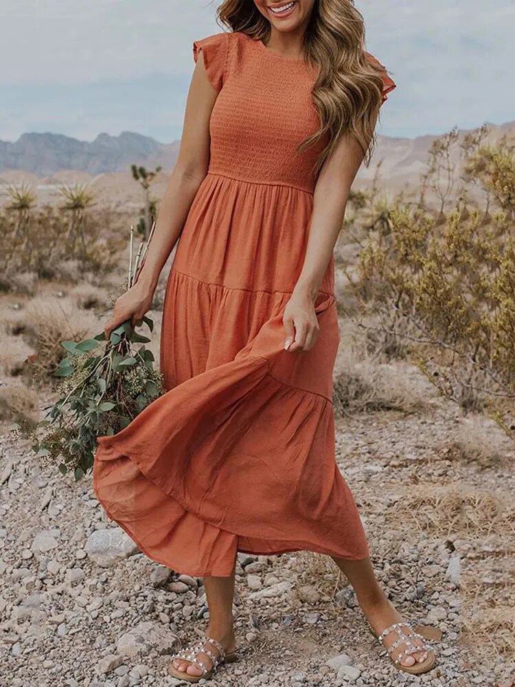 SELINA | Summer dress with ruffled shoulders and accentuated waist 0