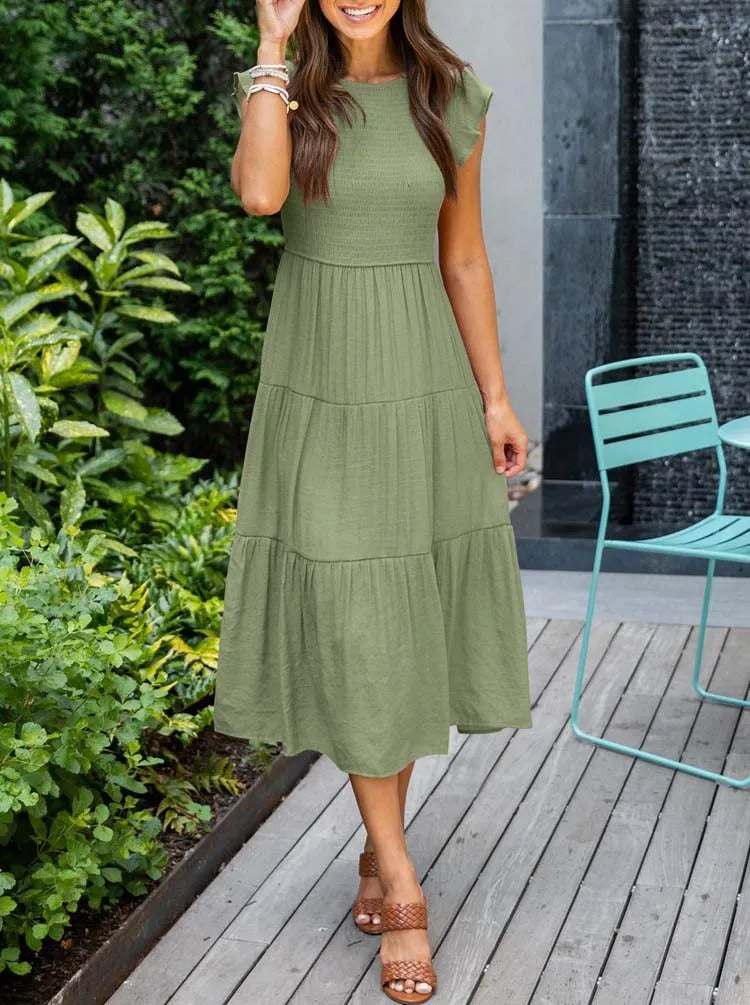 SELINA | Summer dress with ruffled shoulders and accentuated waist 10