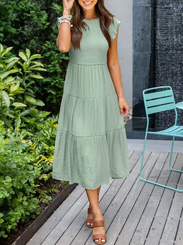 SELINA | Summer dress with ruffled shoulders and accentuated waist 11