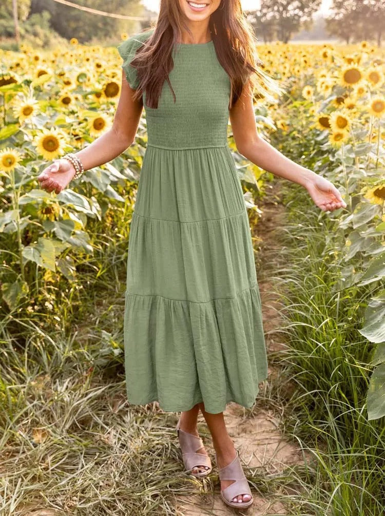 SELINA | Summer dress with ruffled shoulders and accentuated waist 3