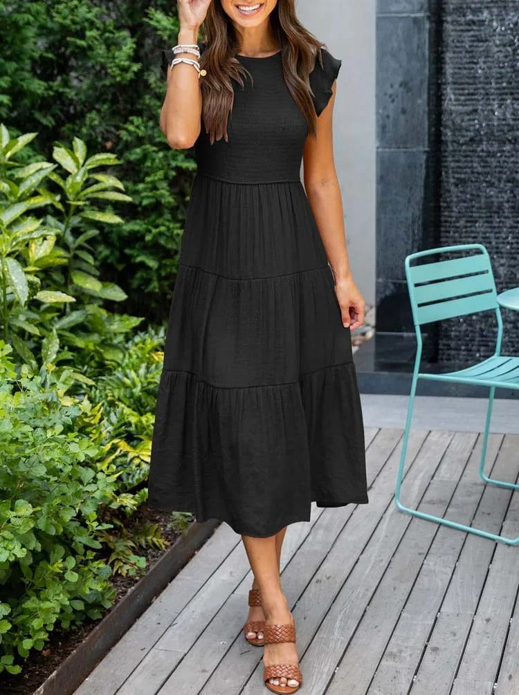SELINA | Summer dress with ruffled shoulders and accentuated waist 4