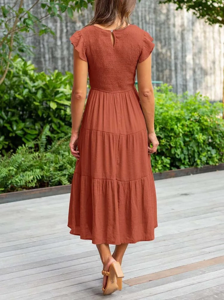 SELINA | Summer dress with ruffled shoulders and accentuated waist 6