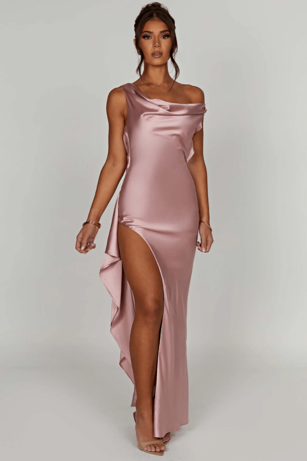 SERAPHINA | Off-shoulder maxi dress in luxury satin 0