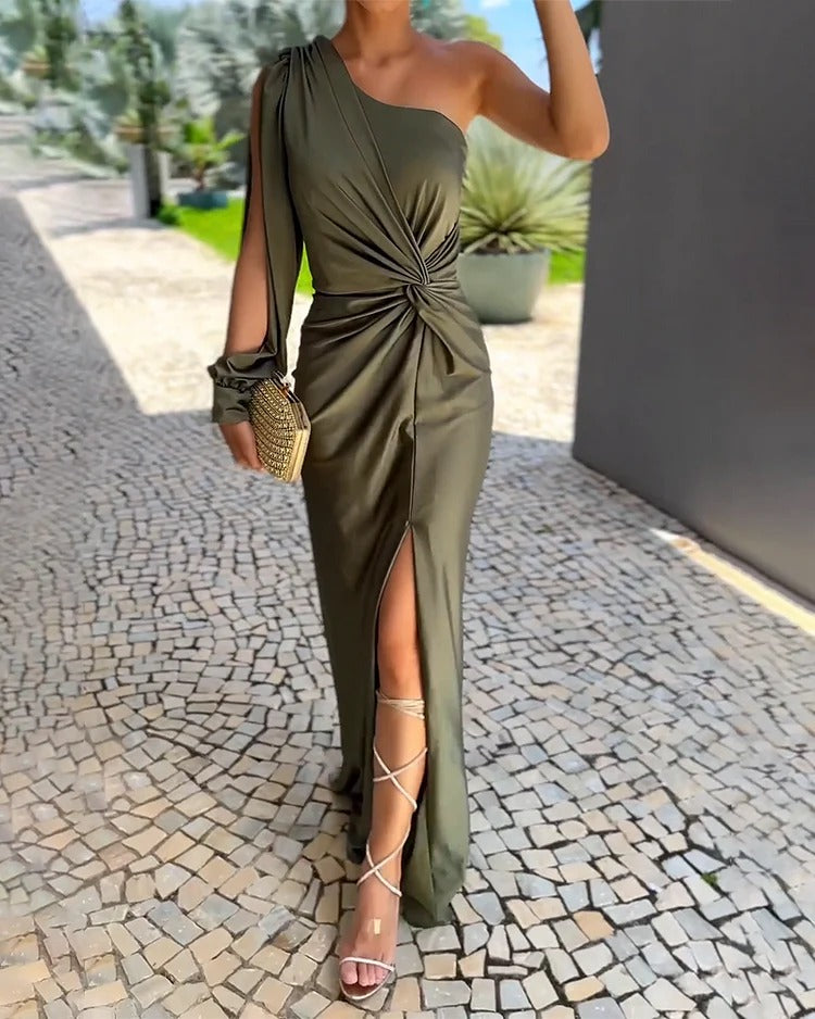 SIRENA | Dress with shoulder straps and refined slit 0