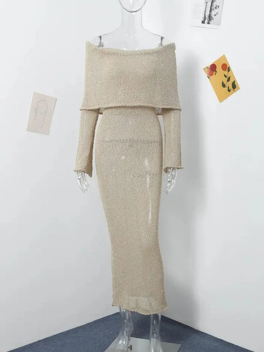 SOLVANA | Crocheted maxi beach dress with off-shoulder neckline 0