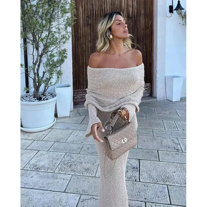 SOLVANA | Crocheted maxi beach dress with off-shoulder neckline 1