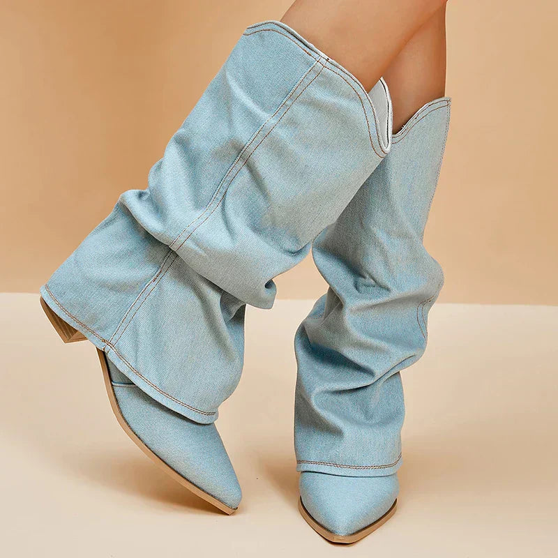 SORELLE | Denim Boots with Statement Flair 0