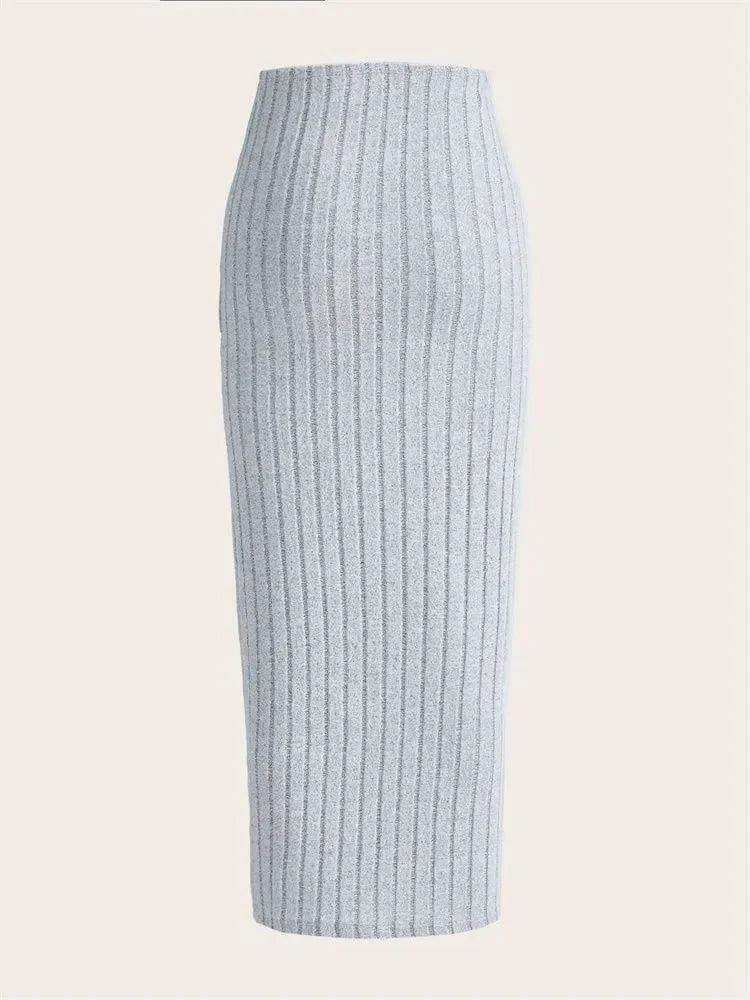 SYRENE | High-waisted ribbed knit midi pencil skirt 3