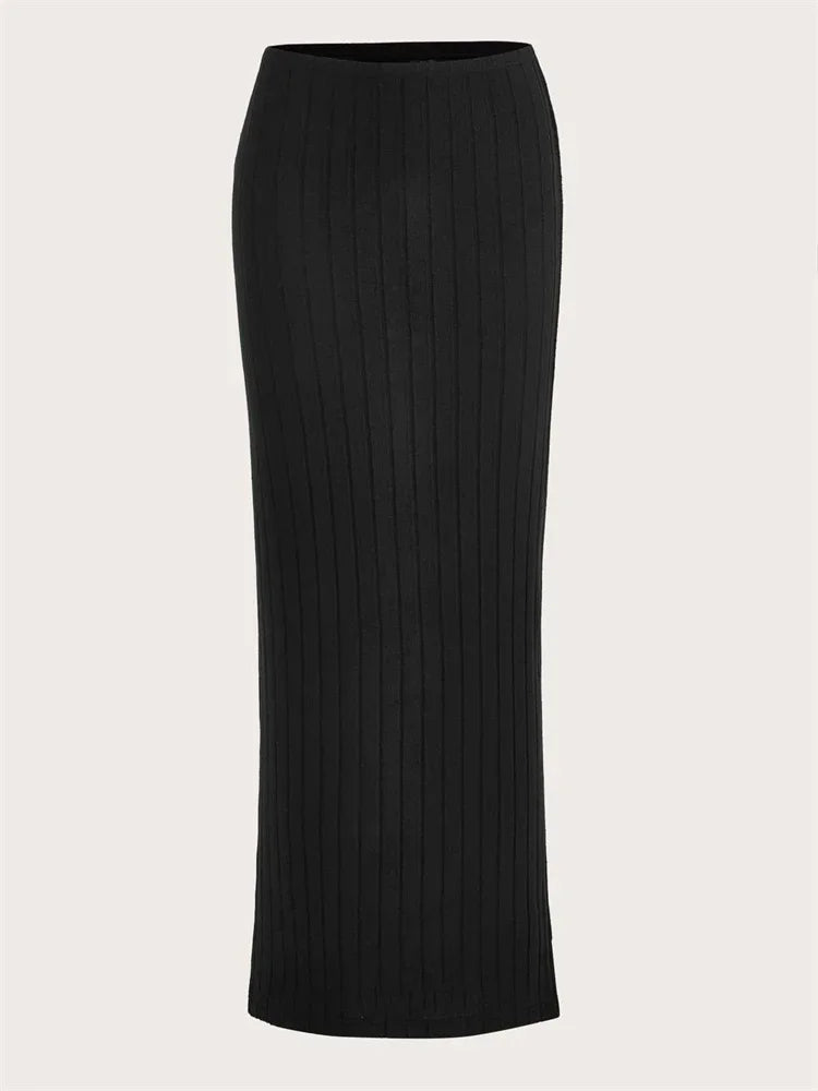 SYRENE | High-waisted ribbed knit midi pencil skirt 6