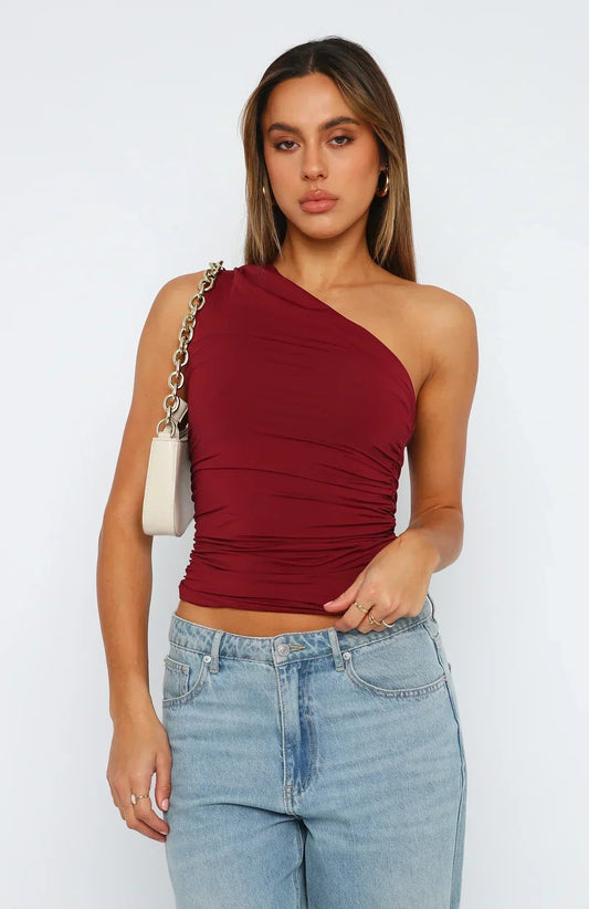 Saphira | Twisted One-Shoulder Top in Elegant Design 0