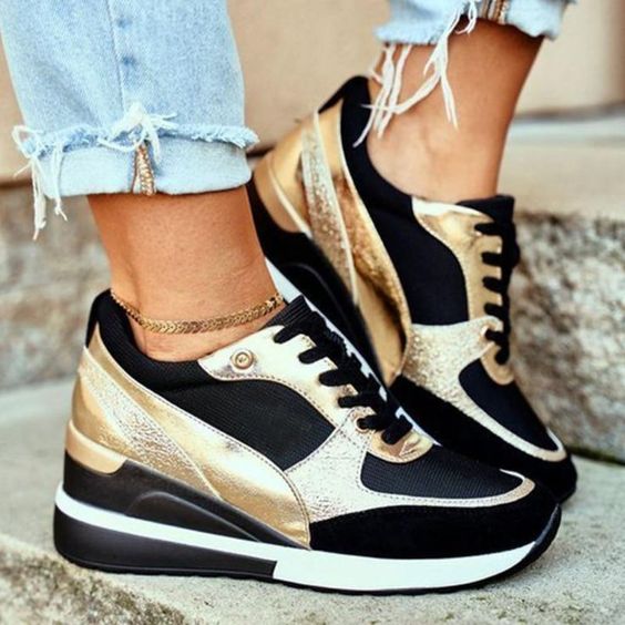Selvona | Sneakers with Wedge Heel and Metallic Accents 4