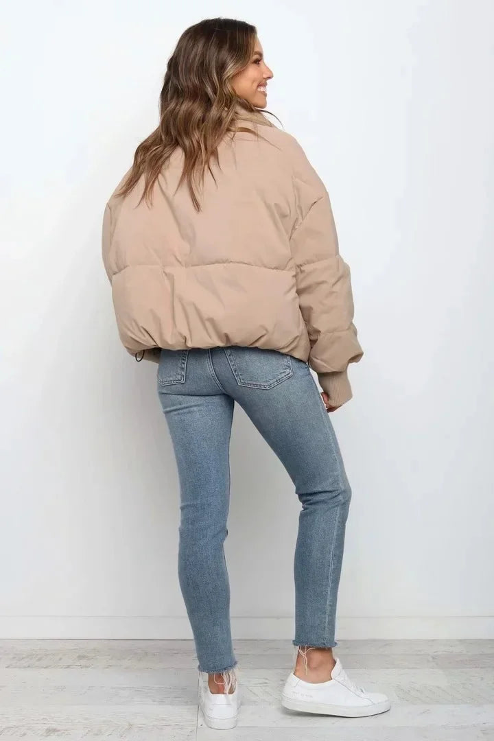 Short Padded Women's Jacket with High Collar and Zipper – Trendy Puffer Jacket for Winter and Autumn 3