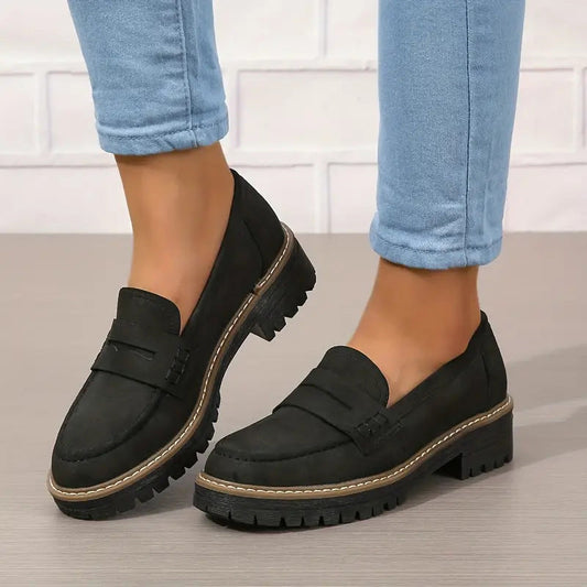 Sienna Black Women's Loafers | Comfortable Platform Sole, Non-slip 0