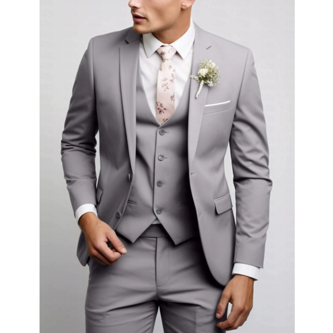 Sleek Men's Suit | 3-Piece Slim Fit Wedding Suit, Light Gray 5