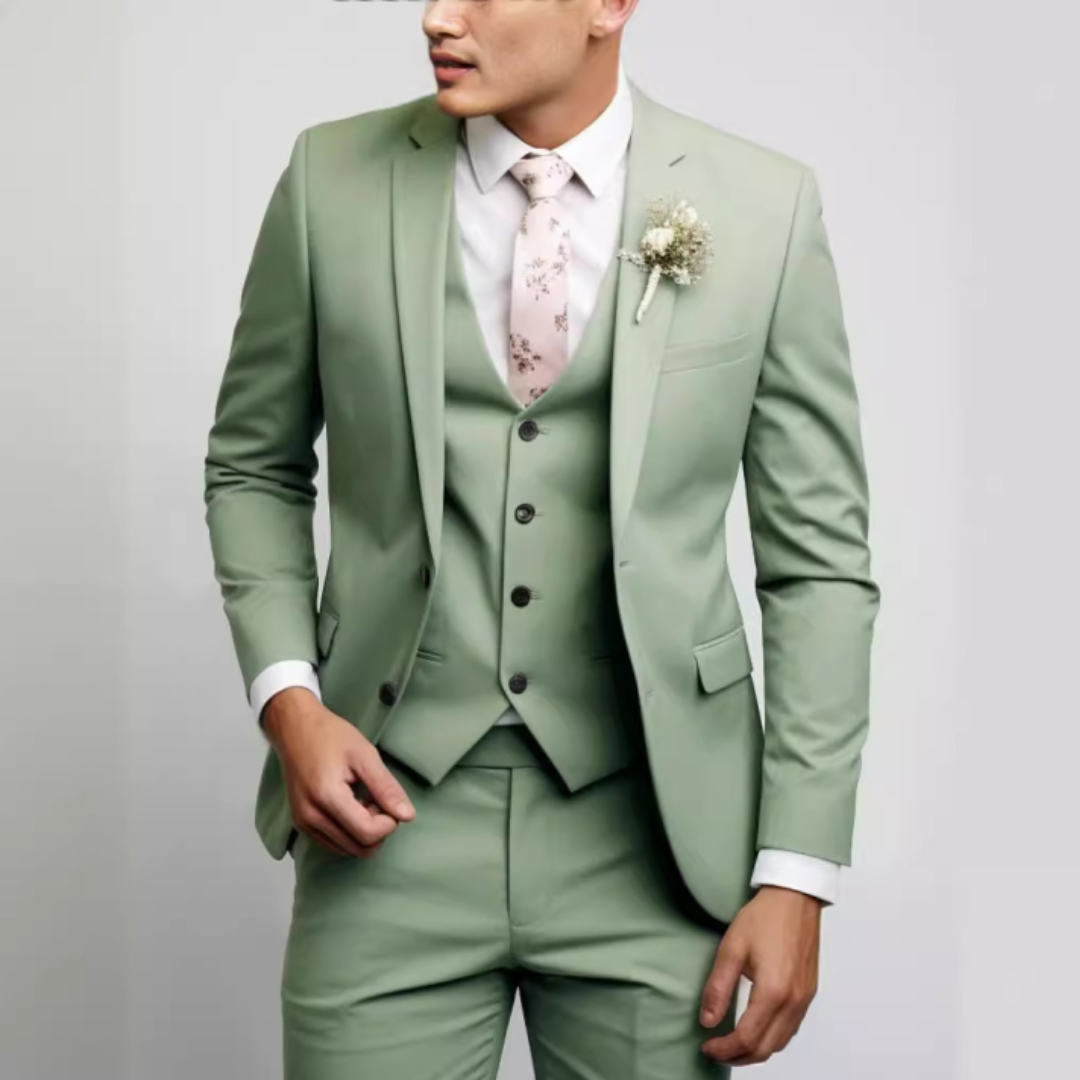 Sleek Men's Suit | 3-Piece Slim Fit Wedding Suit, Light Gray 6