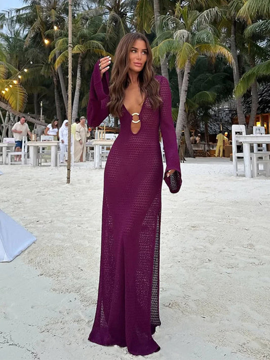 Solaré – Sexy Crocheted Maxi Dress with Flared Sleeves 1