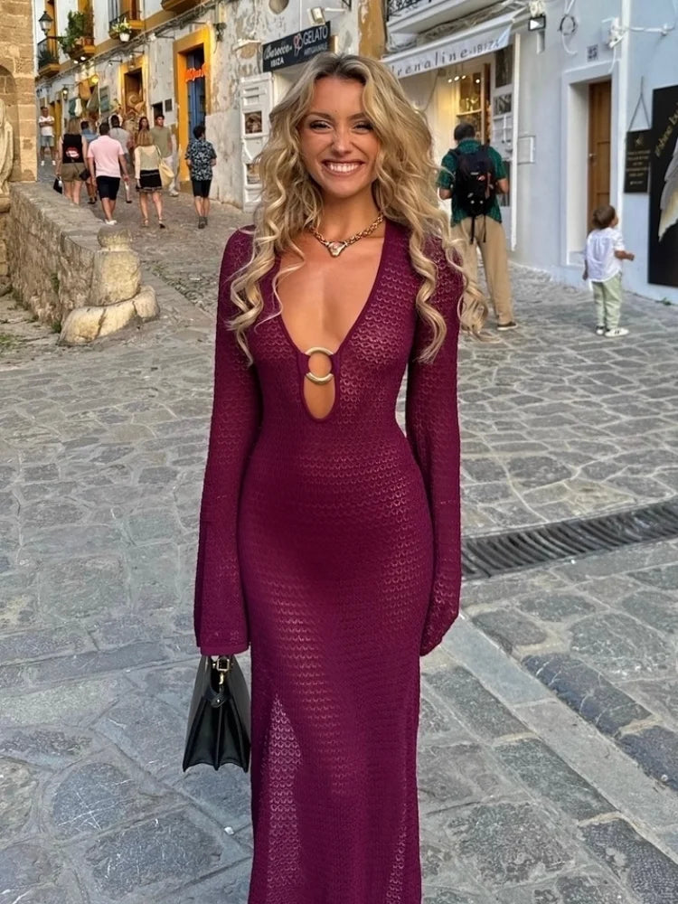 Solaré – Sexy Crocheted Maxi Dress with Flared Sleeves 2