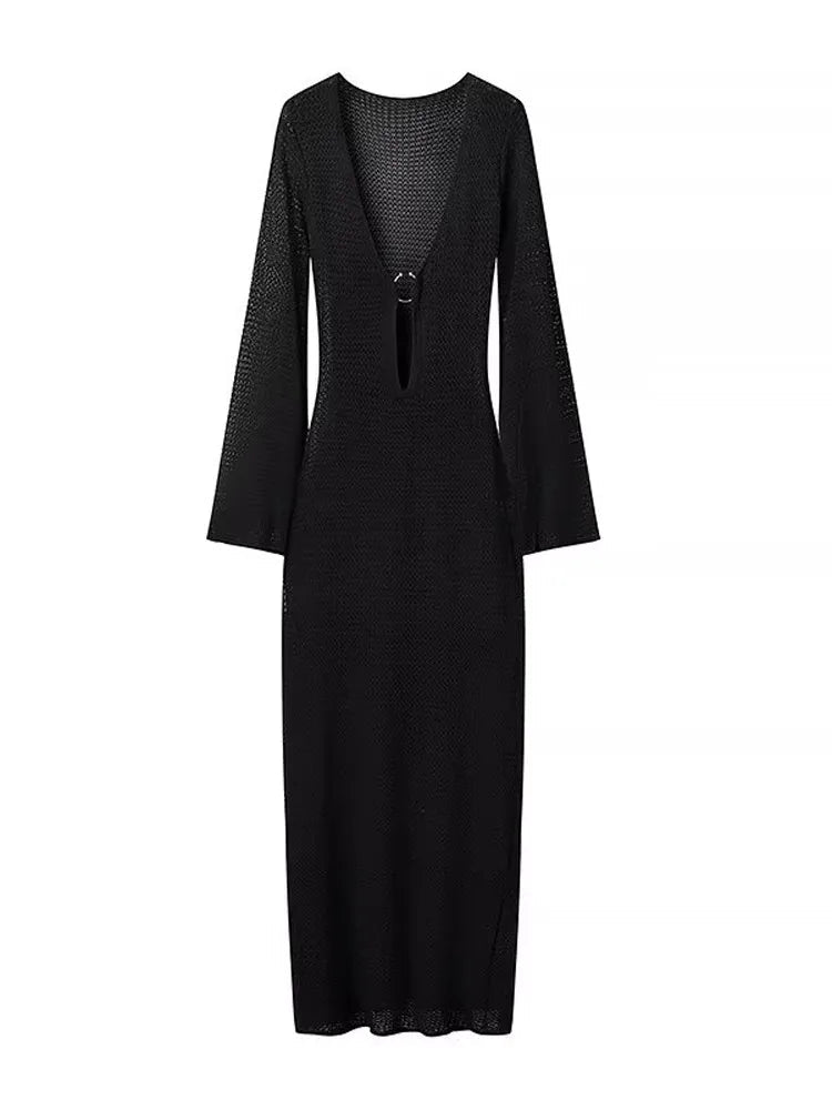 Solaré – Sexy Crocheted Maxi Dress with Flared Sleeves 6