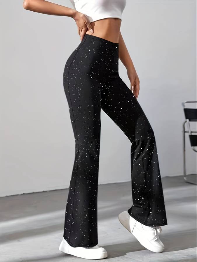 Solenya | Flared Glitter Fabric Trousers with Comfort Fit 2