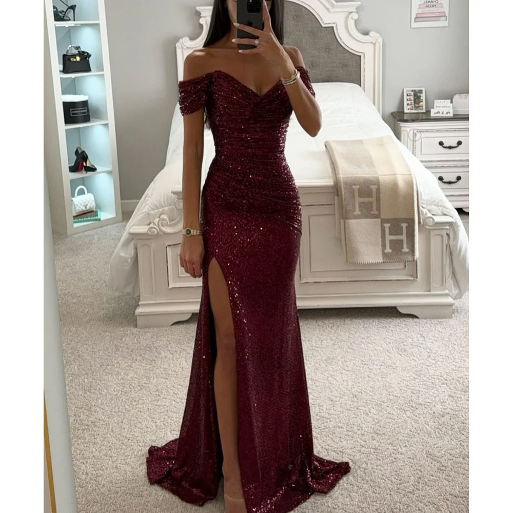 Solenya | Off-Shoulder Evening Dress with Sequins and Split 0