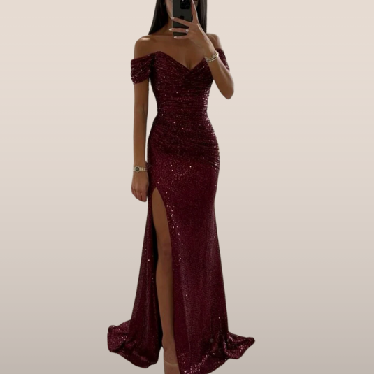 Solenya | Off-Shoulder Evening Dress with Sequins and Split 1