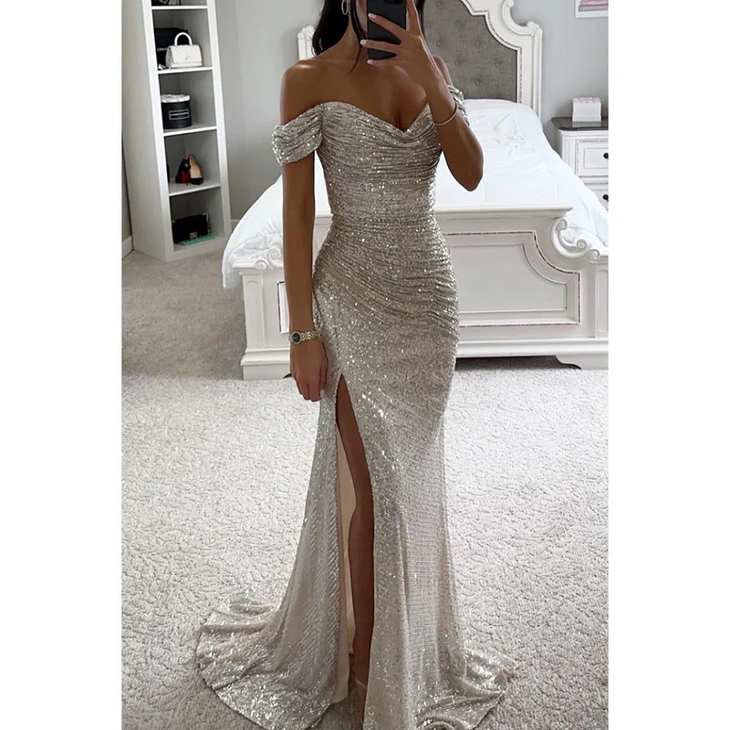 Solenya | Off-Shoulder Evening Dress with Sequins and Split 2