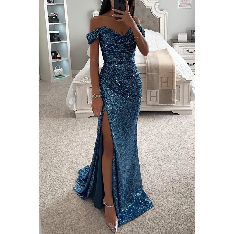 Solenya | Off-Shoulder Evening Dress with Sequins and Split 3