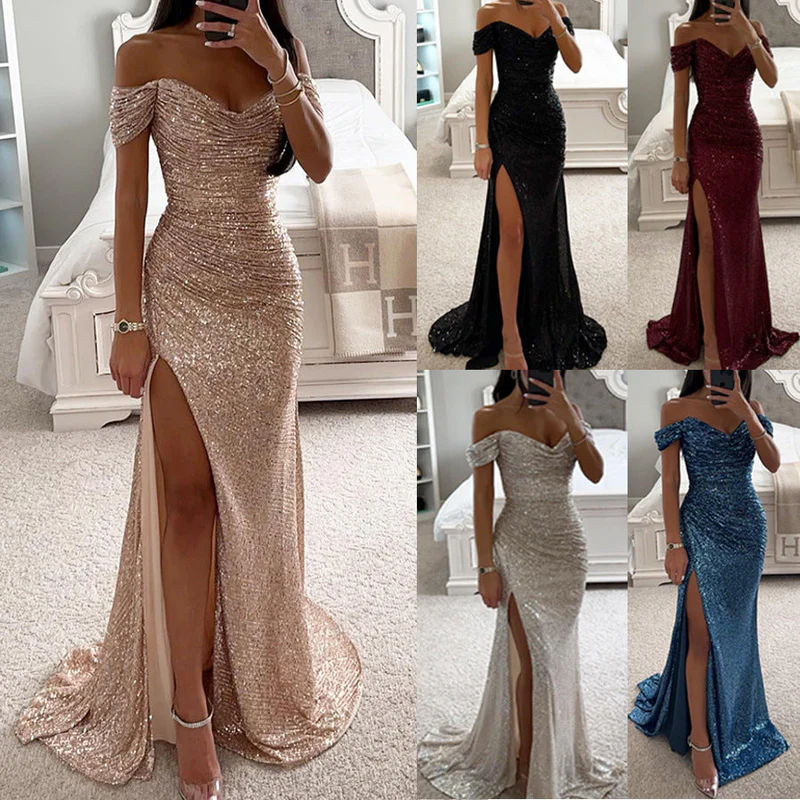 Solenya | Off-Shoulder Evening Dress with Sequins and Split 4