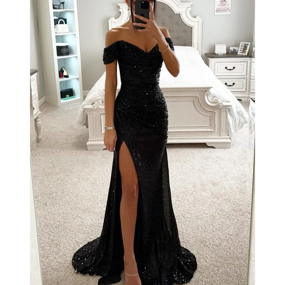 Solenya | Off-Shoulder Evening Dress with Sequins and Split 5
