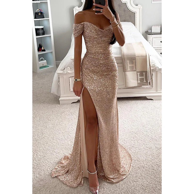 Solenya | Off-Shoulder Evening Dress with Sequins and Split 6