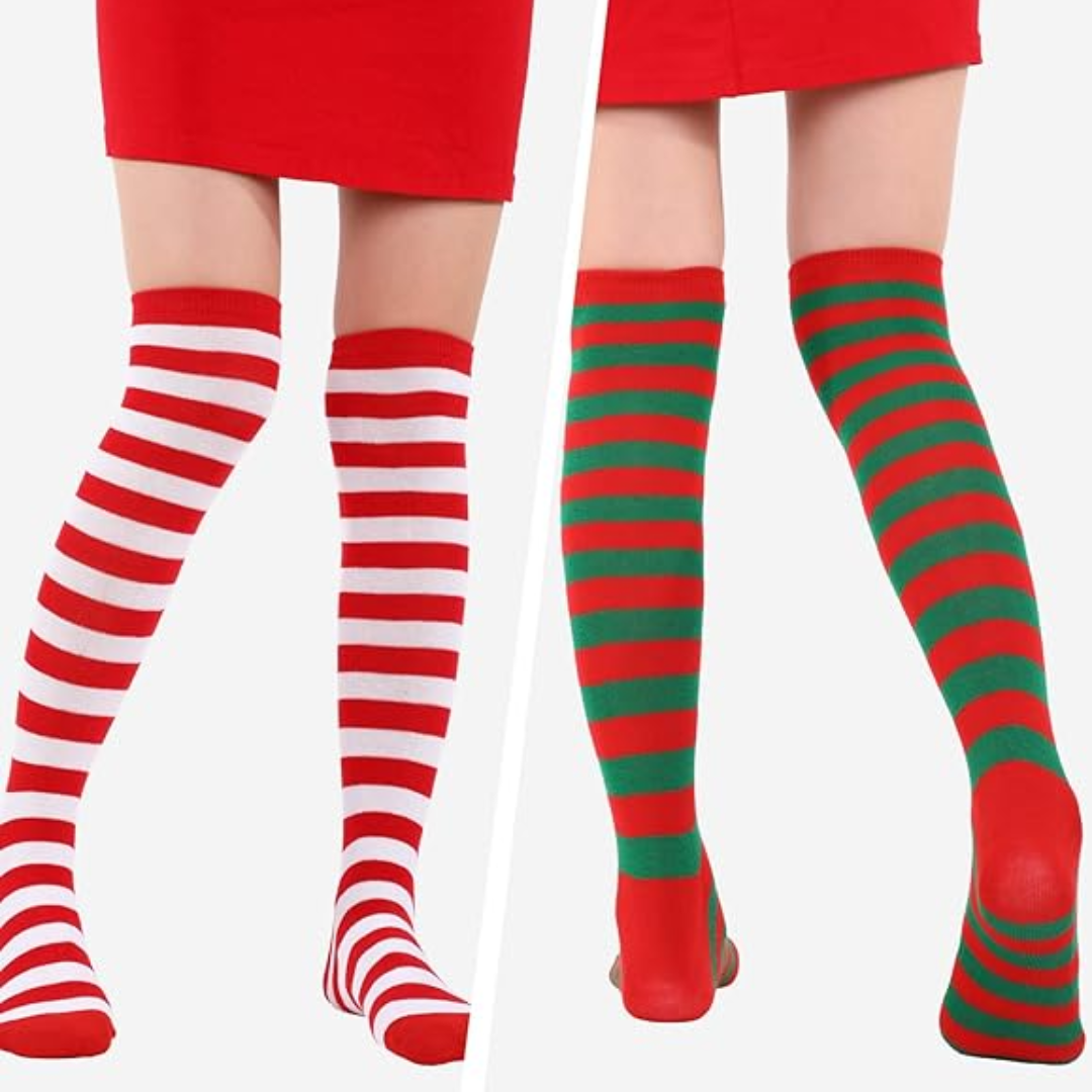 Sophie Knee-High Socks | Soft Fabric, 3-Pack, Red Green White Striped 3