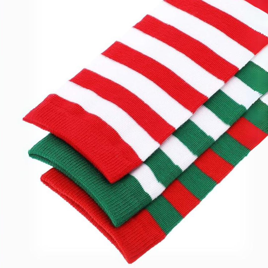 Sophie Knee-High Socks | Soft Fabric, 3-Pack, Red Green White Striped 5