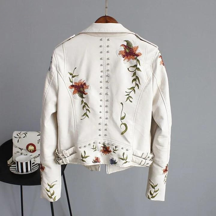 Sophie Women's Leather Jacket | Faux Leather, Floral Embroidery, Timeless Design 6
