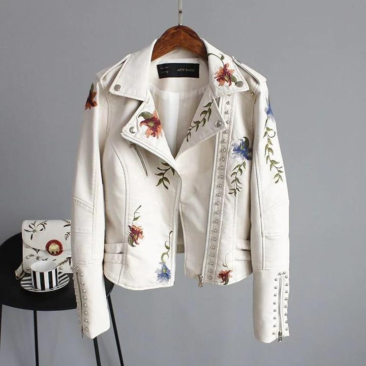 Sophie Women's Leather Jacket | Faux Leather, Floral Embroidery, Timeless Design 7