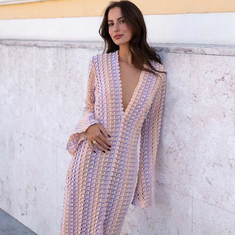 Sunset Spirit – Colorful Crocheted Maxi Dress with Slit 0