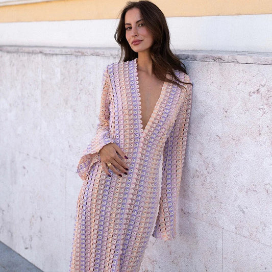 Sunset Spirit – Colorful Crocheted Maxi Dress with Slit 0