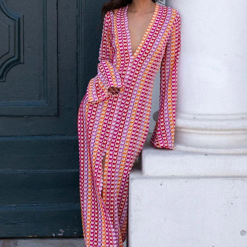 Sunset Spirit – Colorful Crocheted Maxi Dress with Slit 3