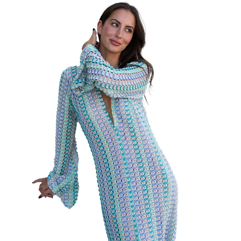Sunset Spirit – Colorful Crocheted Maxi Dress with Slit 4